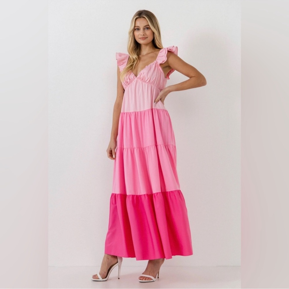 English Factory Pink and Fuchsia Tiered Maxi Dress
